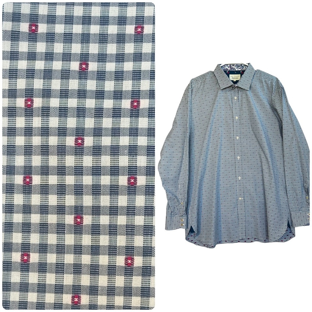 Ted Baker Endurance Blue White Plaid Dress Shirt 17.5 34/35 Pink EUC